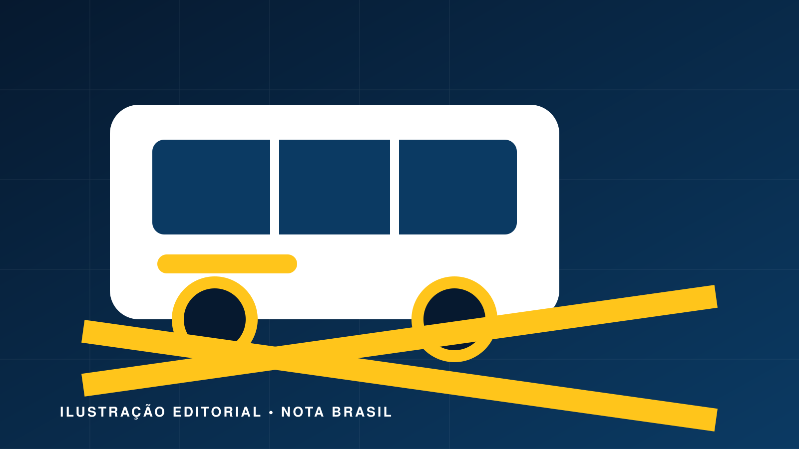 Ilustração editorial de um ônibus diante de bloqueios viários